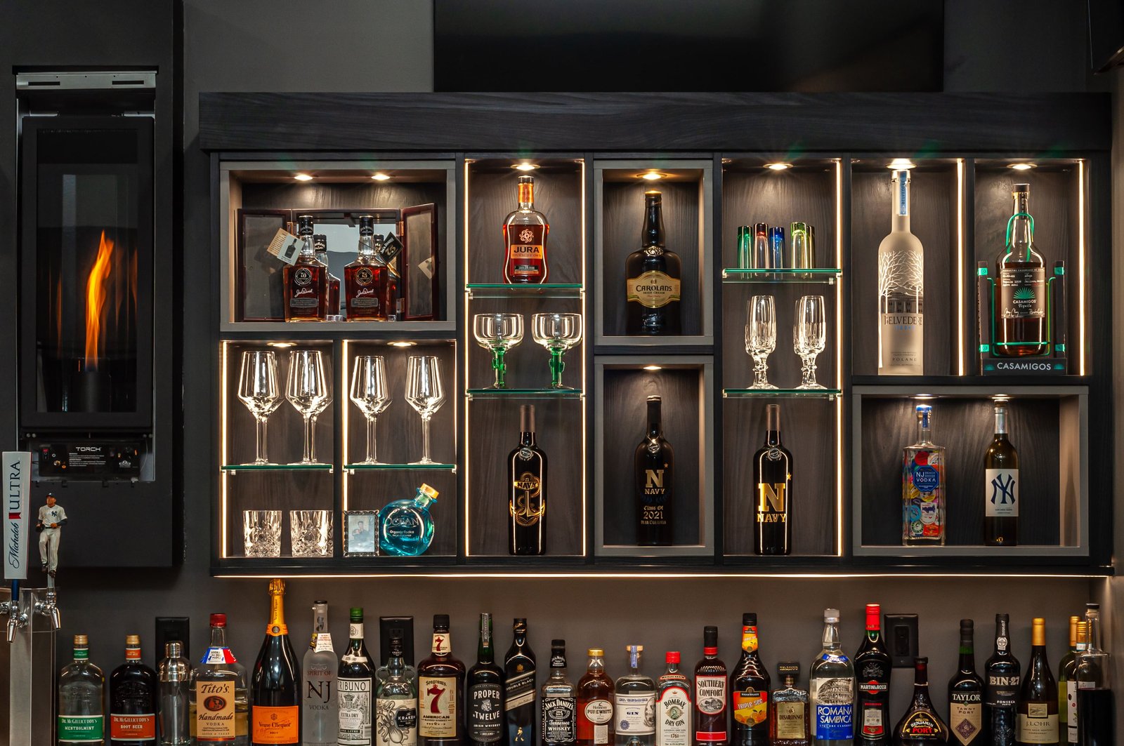 bespoke cabinets for a basement conversin bar