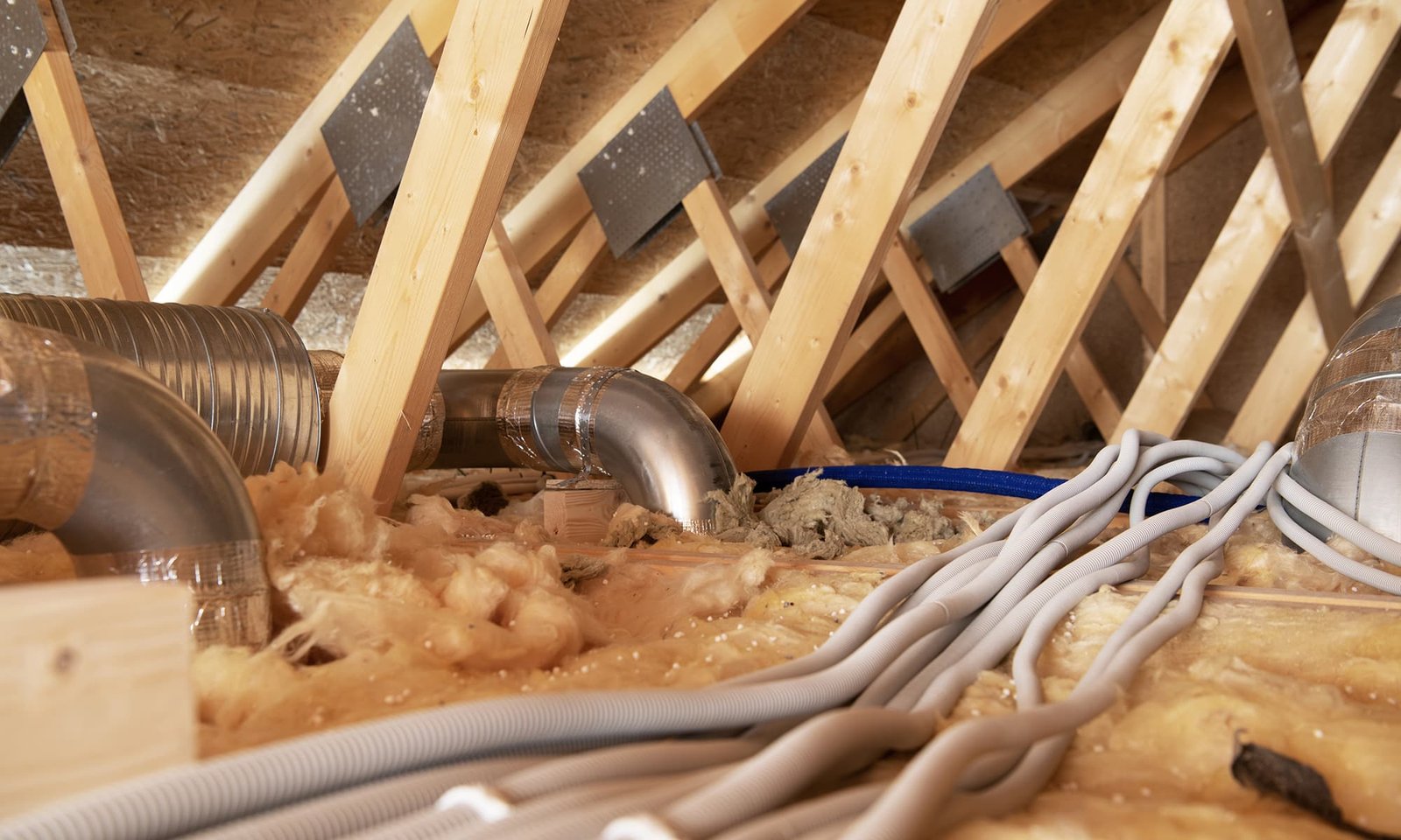 Wooden beams in a loft conversion